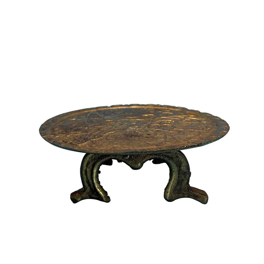 VTG Miniature Etched Floral‎ Brass Dollhouse Pedestal Table Alter Stand India